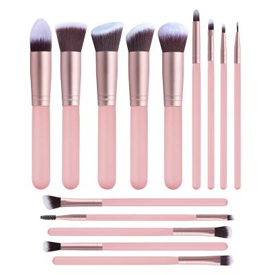 China Angular Blush Multicolor 14Pcs Makeup Brushes Beauty Tools Base Makeup Wood Facial Brush Set For Women for sale