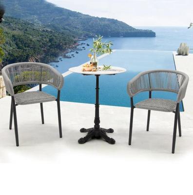 China Modern Overall Restaurant Running Outdoor Commercial Aluminum French Bistros Patio Rope Weave Furniture Cafe ChairsTable Stackable for sale