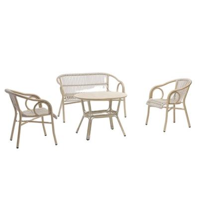 China Modern Popular 4 Piece Patio Garden Outdoor Deck Furniture Set Stackable Aluminum Chair and Table Design Rattan Unique Round Wicker for sale