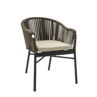 China Modern Indoor Outdoor Furniture Garden Rope Dining Chair Patio Balcony Restaurant French Bistros Stacking Aluminum Frame Woven Chair for sale