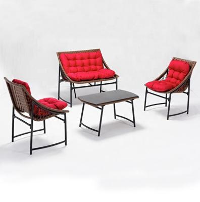 China Modern Outdoor Garden 4-Seater Rattan Furniture KD Metla Table and Chairs Wicker Lounge Sets Patio Balcony 4 Piece Chair Sofa Set for sale