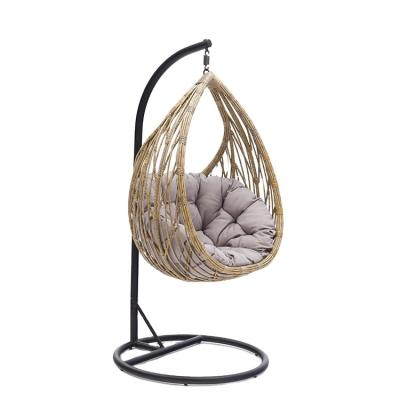 China Contemporary Wholesale Outdoor Garden Patio Swing Plant PE Rattan Metal Swing Egg Hanging Chair Set With Stand By Person Handmade Adult for sale