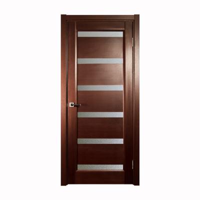 China Modern solid core wood interior dark wood front entrance with modern flush mount glass prehung room door for sale