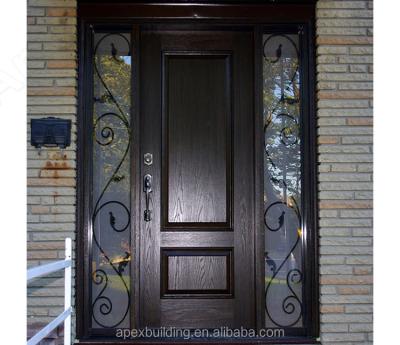 China Contemporary Walnut Entry Door Wrought Iron Double Door Solid Wood Wooden Entry Door for sale