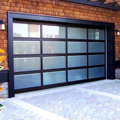 China Modern Transparent Sectional Single Sliding Frosted Glass Garage Door for sale