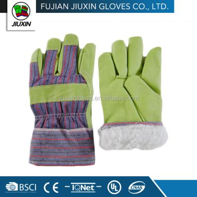 China JX68A107 Winter Warm Inner Single Green Plush PVC Leather Glove for sale