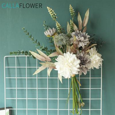 China YC1060 Wholesale Modern Artificial Flower Dahlia Plastic Eucalyptus Bunch For Fabric Flower Wall Backdrop for sale