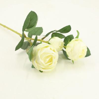 China Popular Artificial Single Silk Rose Single Stem Two Flowers and a Bud For Christmas Picks Party Wall Decoration DY1-4448A for sale