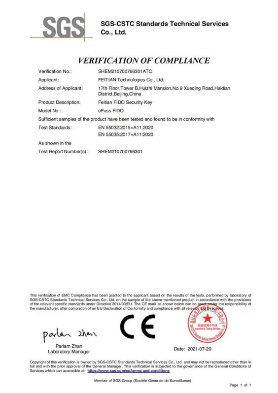 CE - Feitian Technologies Co., Ltd.