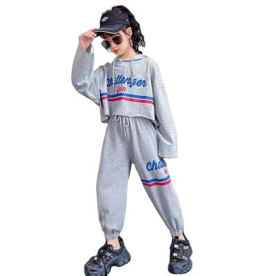 China Sports roll up girls' solid color hooded suit 2021 Korean two-piece suit spring, middle and western style college children's wide-leg pants for sale