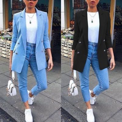 China Lady Casual Anti-Wrinkle 2021 Autumn New Lapel Suit Solid Color Blazer Women Office Slim Slim Blazer for sale