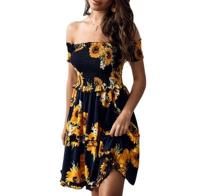 China 2020 Summer Fashion Breathable Comfortable Casual Off The Shoulder Beach Floral Printed Women Dress Casual for sale