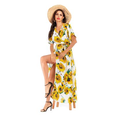 China New Fashion Short Sleeve Summer Casual Anti-Static Floral Dress, Bohemian Women Elegant Maxi Dress for sale