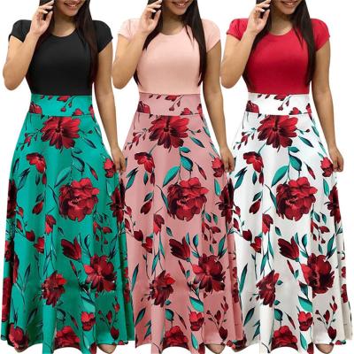 China Factory sale girl's clothing anti-static hot flower printing long dress, summer elegant ladies dress long for sale