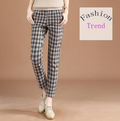 China Polyester Ladies Plaid Hot Selling Anti-pilling Harem Casual Loose Thin Pants Women Hot Straight Elegant Mid Waist Pants for sale