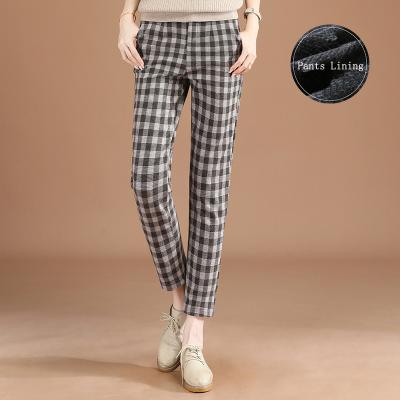 China High Quality Coffee Color Straight Leg Women's Trousers Polyester Zipper Fly Casual Plaid Pants For Woman 2021 for sale