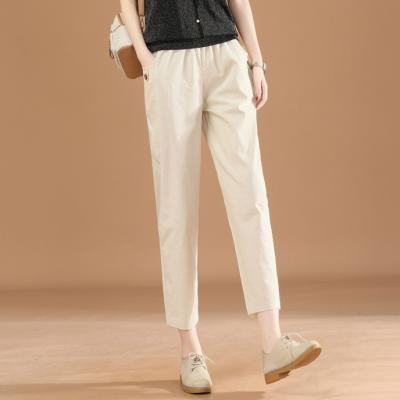 China Anti-pilling OEM 2022 High Quality Solid Colors Elastic Waist Pants Comfortable Women's Pants With Button For Women for sale