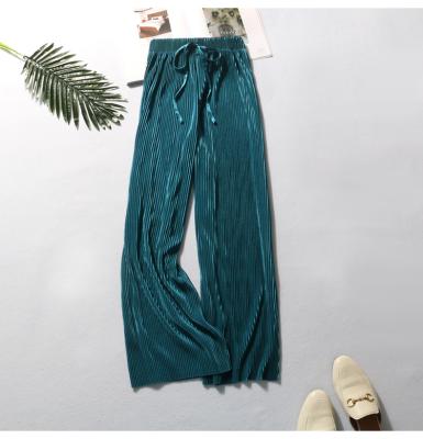 China 2021 New Fashion Anti-wrinkle Lose Pleated Casual Elastic Waist High Leg Wide Leg Long Pants Women Trousers for sale