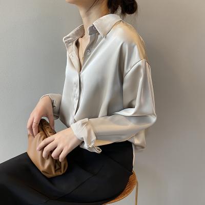 China Hot Sale High Quality Anti-pilling Ladies Chiffon Casual Blouses Long Sleeve Solid Color Women Shirts for sale