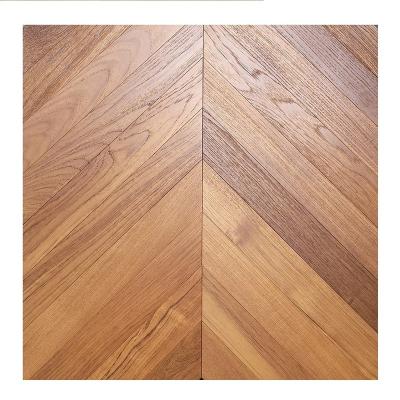 China Farmhouse Fashion Fishbone With Openpore Light Brushed Exterior Natural Color After Sun Burma Teak Flooring for sale