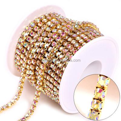 China Factory Wholesale Flatback Double Ear Rhinestone Claw D Shaped Chain Crystal Rhinestone Chain For Lace Garment for sale