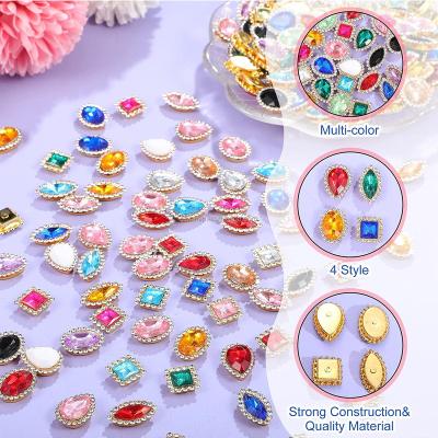 China 200pcs Flatback Rhinestone Sewing Crystal Acrylic Gemstone Rhinestone Metal Fork Setting Flat Back Multicolor Mixed Shape for sale