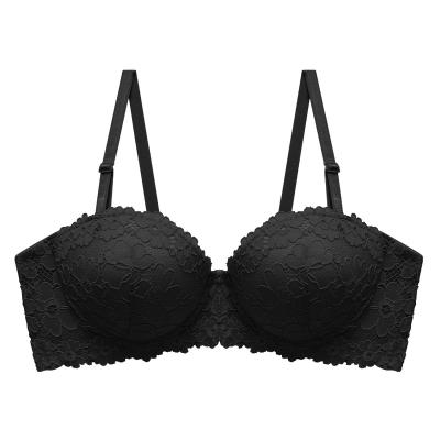 China New design fashion gril lingerie sexy half cup women lace up underwear lace push up women strapless transparent bra 32 for sale