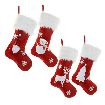 China Christmas Decoration Supplies Fireplace Hanging Stocking LED Lights Snowman Plush Christmas Stocking for sale