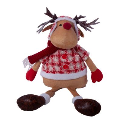 China Whole Home Decor Handmade Toy Stuffed Plush Sitting Plaid Santa Reindeer Decoration for sale