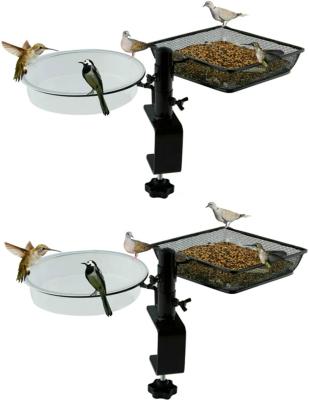 China 2021 Automatic Hot 2 In 1 Balcony Urban Decoration Garden Deck Mount Bird Bath Spa Steel Feeder Tray for sale