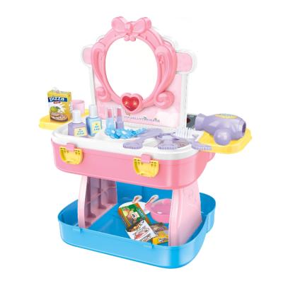 China New Design Kitchen Set Wholesale Plastic and High Quality Dressing Table 2 in 1 Toy Set for sale