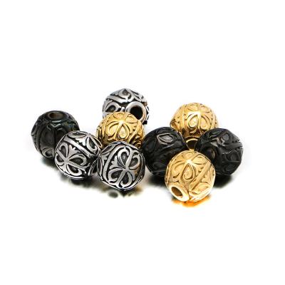 China Jewelry Making 10mm Round Ball Plated Carve Flower Stainless Steel Spacer Beads Women Charms Bracelet For Jewelry Making for sale