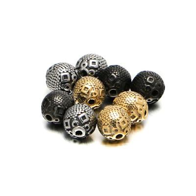 China Making Jewelry Retro 3 Mm Hole Carved Round Ball Stainless Steel Spacer Bead Bracelet Beads Accessories Mens Charm Bracelet For Jewelry Making for sale