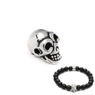 China Retro Punk Skull Head Beads Charm Copper Plated Spacers DIY Skull Beaded Accessories Men's Bracelets For Jewelry Making 9*10mm for sale