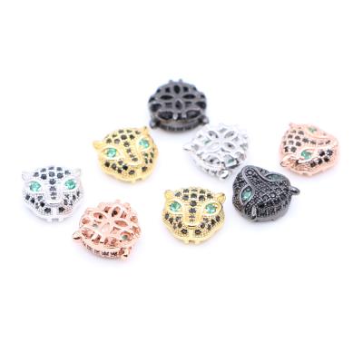 China Fashion/Popular/Fine/Retro DIY Beads Leopard Head Copper Inlaid Black Zircon Spacers Beads Accessories Charm Bracelets For Jewelry Making for sale