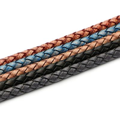 China Leather 6mm Round Braided Vintage Cowhide Cowhide Rope Rope DIY Bracelet Braided Leather Rope Necklace For Jewelry for sale