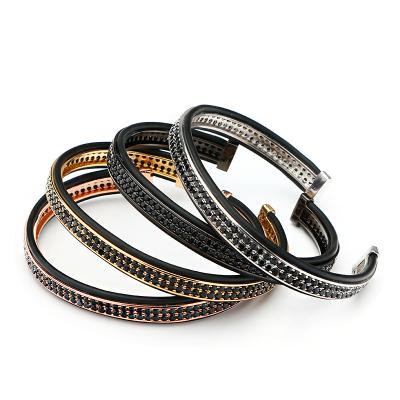 China Latest Arrival FASHIONABLE Luxury Two Line CZ Paved Brass Bracelet Charm Copper Bead Men's Bracelets for sale