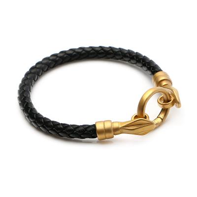 China Retro Personality 6mm Rope Nickel Free Leather Navy Gold / Rose Gold Stainless Steel Anchor Men's and Women's Couples Bracelet for sale