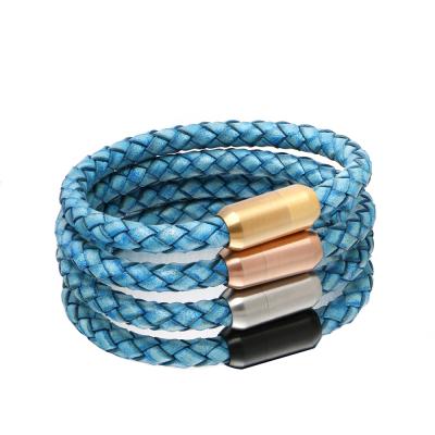 China Hot-selling Stainless Steel Magnetic Clasp Rope Bracelet Nickel Free Leather Backing Lettering Personality Fashion Mens Bracelets for sale