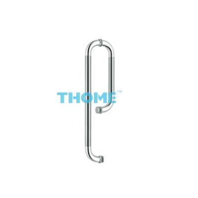 China Modern Polish Medium Bathroom Stain Stainless Steel L-Shape Glass Door Handles for sale