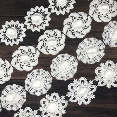 China New Water Soluble Fancy Flower Shaped Lace , Polyester Lace Embroidered Nylon Bridal Trim for sale