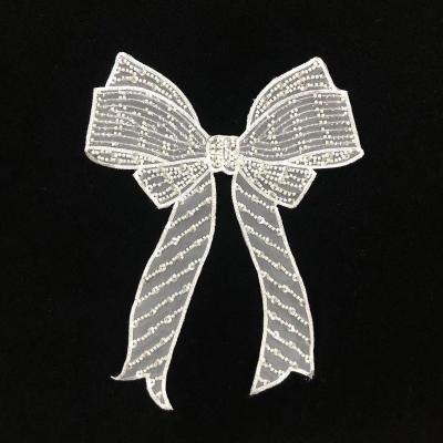 China Handmade Decorative Lace Fabric Butterfly Tie Beaded Bridal Lace Fabric for sale