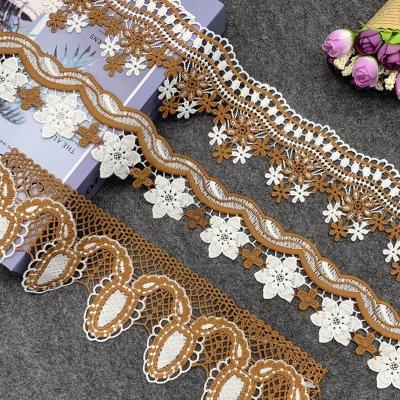 China Good quality soft white and coffee two colors lace up trim embroidery for clothing accessoresi for sale