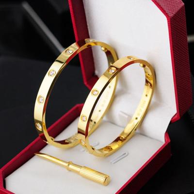 China Wholesale Jewelry 18k Crystal Classic Love Cuff Vintage Stainless Steel Fashion Gold Plated Bracelet For Women for sale