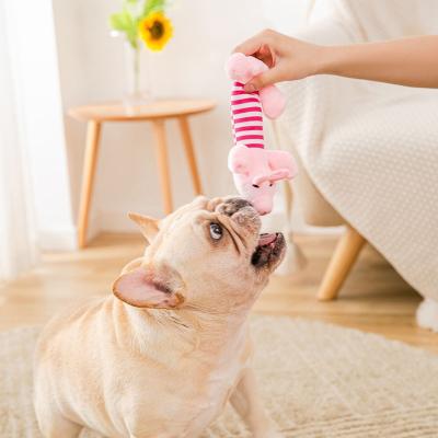 China Sustainable Pet Duck Elephant Pig Shape Plush Squeaker Healthy Goods Dangle Squeaker Teeth Cleaning Stuffed Dog Toy for sale