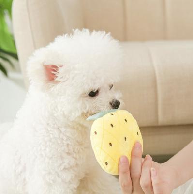 China Sustainable Fruit Shape Plush Pet Squeaker Healthy Durable Dangle Squeaky Teeth Cleaning Stuffed Dog Toy for sale