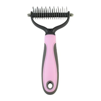 China Amazon Success Pet Hair Removal Comb Double Stocked Blades Fur Dematting Trimmer Deshedding Brush Grooming Tool for sale