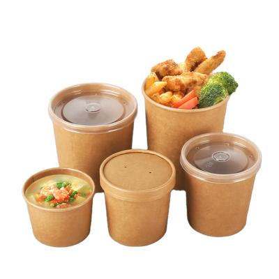 China Disposable Kraft Brown Disposable Soup Cup Bowl PE Coated Paper Soup Bowl Custom Logo Printed for sale