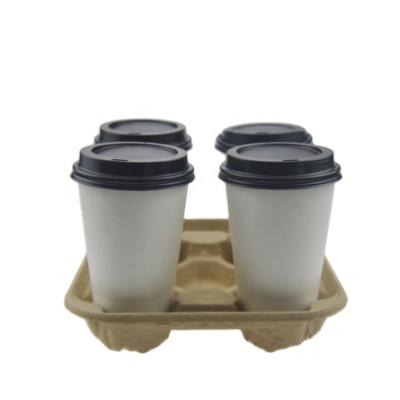 China Recycled Recyclable Materials Cup Holder Tray Kraft Paper Pulp Eco-friendly Cup Holder For Coffee Beverage Hot Cup for sale