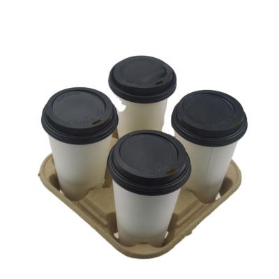 China Recycled Materials 2 Pack /4Pack Pulp Cup Holder Wooden Cups Tray Take Out Cup Carrier for sale